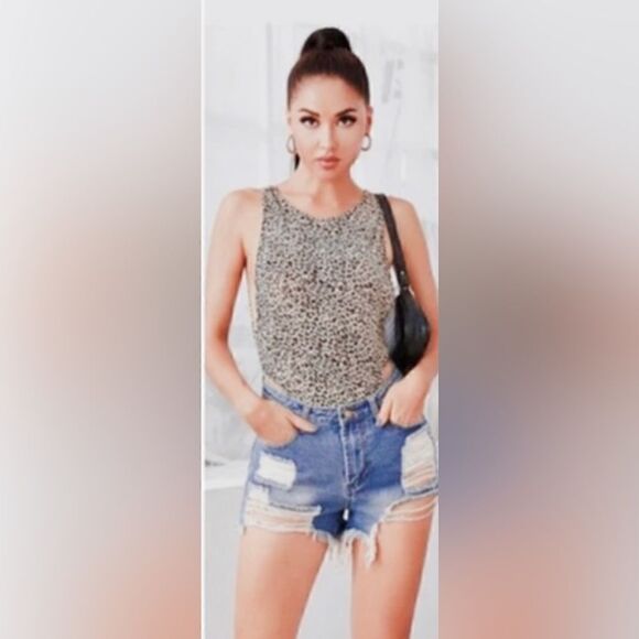 Gaze DTLA Womens Leopard Print Bodysuit Size Large - Picture 1 of 8